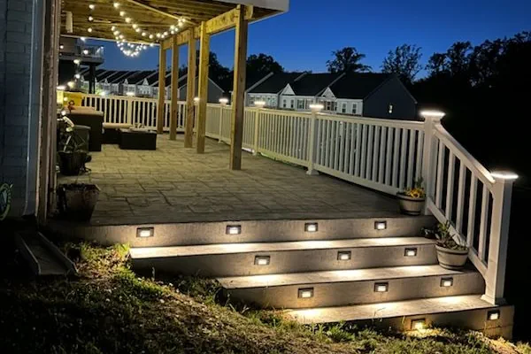 Concrete patio with beautiful design and lightning elements